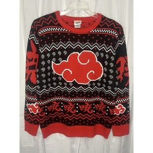 Naruto Shippuden Akatsuki Sweater L Red‎ Black Cloud Anime Ugly Christmas
